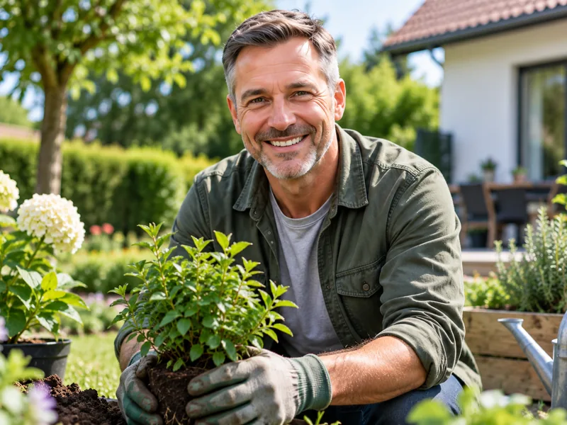 Erfahrener Gartenhelfer bei der Gartenarbeit